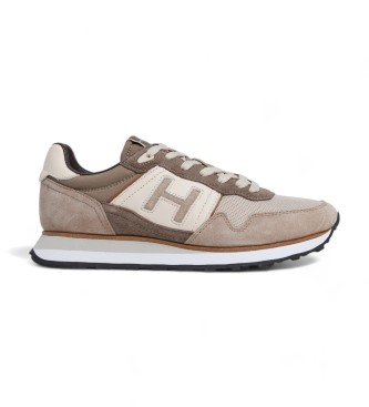 Hackett Londonvoor mannen. HMS21403 Telfor Vibe beige leren pantoffels (45), Leer, Plat, Veters, Casual