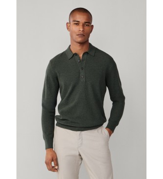 Hackett London para hombre. HM7000112 Polo Textured Knit verde (L), Casual, Lana, Clásico, Manga larga