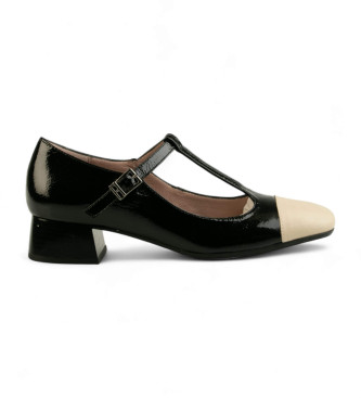 Hispanitas para mujer. BHI243667 Zapatos de piel T-Strap negro (36), 3 a 5cm, Hebilla, Casual