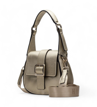Hispanitas para mujer. BV232511 Bolso Bandolera con doble asa platino (OSFA), Dorado, Casual, Fiesta, Poliuretano