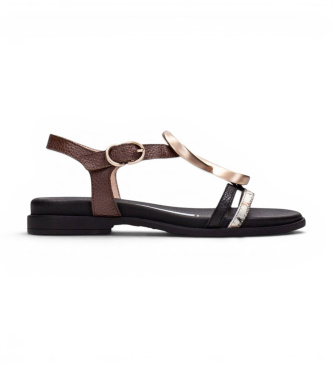 Hispanitas för kvinnor. CHV264765 Mångfärgade sandaler Bali (40), Hud, Brun, Karta, 1 till 3 cm, Spänne, Casual