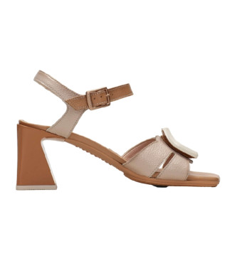 Hispanitas para mujer. CHV243272 Sandalias de piel Mallorca beige -Altura tacón 6.5cm- (40), Marrón, 5 a 8cm, Hebilla, Casual, Fiesta, Gris