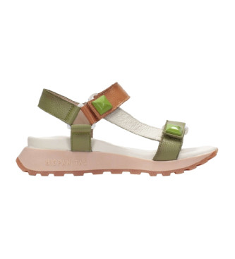 Hispanitasvoor vrouwen. CHV243311 Maui groene leren sandalen (42), Leer, Plat, Klittenband, Casual