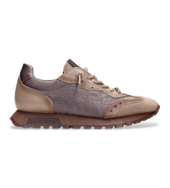Hispanitas For Woman. HI264955 Oregon Taupe Leather Sneakers (39), Flat, Laces, Casual