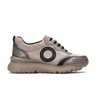 Zapatillas de piel Polinesia Taupe (36), Plano, Cordones, Casual, Hispanitas outlet 2024.
