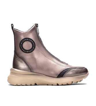 Zapatillas de piel Sport Polinesia bronce -Altura cuña 5cm- (40), 3 a 5cm, Cremallera, Casual, Hispanitas ou