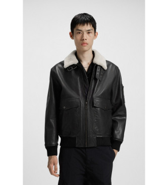 HUGO para hombre. 50521030 Cazadora de aviador Loran negro (M), Casual, Piel