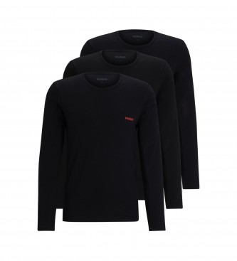 HUGO para hombre. 50492631 Pack 3 Camisetas interiores Logo negro (S), Homewear, Algodón, Manga larga