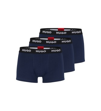 HUGO Pack 3 bóxers Logo Cintura marino