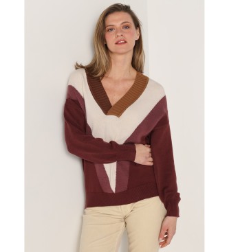 Lois Jeans para mujer. 452822382 Jersey con cuello pico y rayas jaquard granate (L), Casual, Viscosa, Manga larga, Lois Jeans outlet 2024.