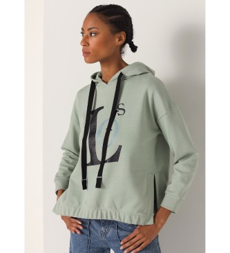 Lois Jeans para mujer. 464372369 Sudadera grafica con capucha y apertura lateral verde (S), Casual, Algodón, Manga larga, Lois Jeans outlet