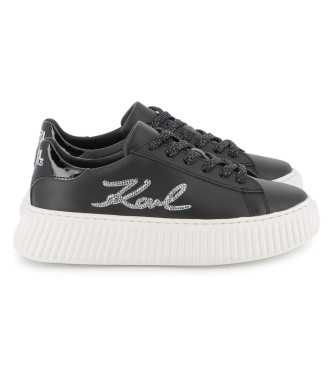 Karl Lagerfeld para niña. Z30978 Zapatillas de Piel Marca negro (35), Plano, Cordones, Casual, moda infantil