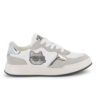 Karl Lagerfeld para niña. Z30986 Zapatillas de Piel Face blanco (38), Plano, Cordones, Casual, moda infantil