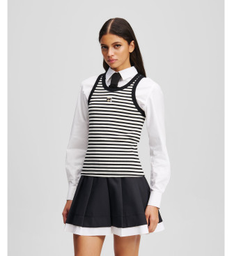 Karl Lagerfeld para mujer. A3W17079 Camiseta Canalé Ikon blanco, negro (L), Casual, Sin mangas / Tirantes, Algodón Orgánico, Sostenible