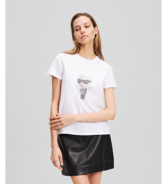 Karl Lagerfeld para mujer. A3W17076 Camiseta de Pedrería Karl Ikon blanco (S), Casual, Manga corta, Algodón Orgánico, Sostenible