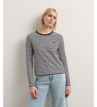 Karl Lagerfeld para mujer. A3W17091 Camiseta de rayas Disney blanco, negro (XS), Casual, Manga larga, Algodón Orgánico, Sostenible