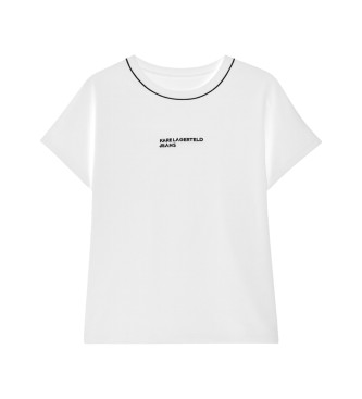 Karl Lagerfeld para mujer. A3W17098 Camiseta Drapey Logo blanco (XS), Casual, Algodón, Manga corta
