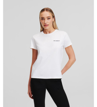 Karl Lagerfeld para mujer. A1W17019 Camiseta Essential con Logo blanco (L), Casual, Manga corta, Algodón Orgánico, Sostenible