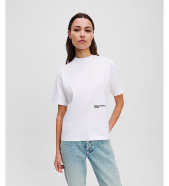 Karl Lagerfeld para mujer. A3W17042 Camiseta Flor blanco (L), Casual, Manga corta, Algodón Orgánico, Sostenible