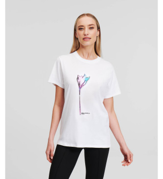 Karl Lagerfeld para mujer. A3W17041 Camiseta Flower blanco (XS), Casual, Manga corta, Algodón Orgánico, Sostenible