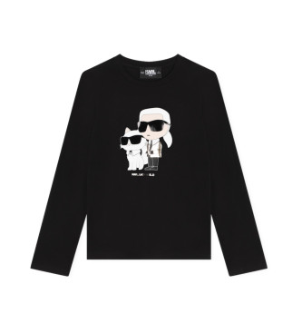 Karl Lagerfeld unisex para niños. Z30209 Camiseta M.l. negro (14Años= 162cm), Casual, Algodón, Manga larga, moda infantil, Karl Lagerfeld ou