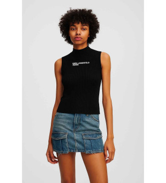 Karl Lagerfeld para mujer. A3W18013 Top de canalé negro (S), Casual, Sin mangas / Tirantes