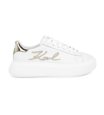 Karl Lagerfeld unisex para niños. Z30310 Zapatillas de piel blanco (38), Plano, Cordones, Casual, moda infantil, Karl Lagerfeld outlet 2024.