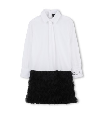 Karl Lagerfeld para niña. Z30617 Vestido Combi blanco (12Años= 150cm), Negro, Casual, Poliéster, Manga larga, moda infantil