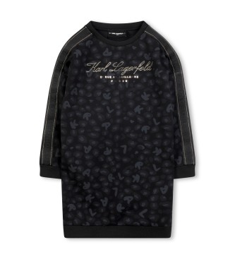 Karl Lagerfeld para niña. Z30619 Vestido Rue negro (8Años= 126cm), Casual, Sintético, Manga larga, moda infantil
