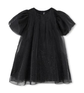 Karl Lagerfeld para niña. Z30624 Vestido Voile negro (5años= 108cm), Casual, Poliéster, Manga corta, moda infantil