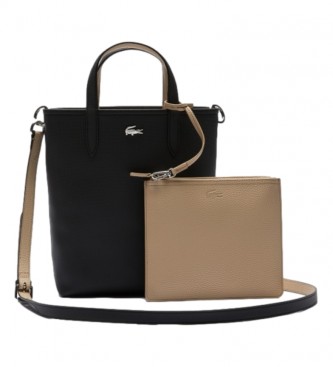 Lacoste para mujer. Bolso tote Anna reversible negro, beige -29x22x10c