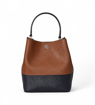 Lauren Ralph Lauren para mujer. 431974556002 Bolso saco Reese bitono pequeño de piel marrón (OSFA), Casual