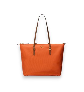 Lauren Ralph Laurenvoor vrouwen. 431916737050 Oranje nylon Keaton medium tote tas (OSFA), Casual, Gerecycled nylon