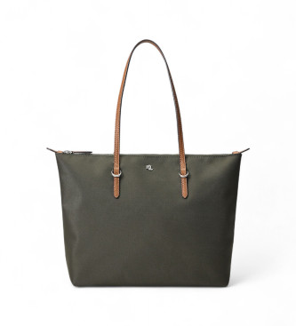 Lauren Ralph Lauren para mujer. 431916737019 Bolso tote Keaton mediano de nailon verde (OSFA), Casual, Sostenible, Nylon reciclado