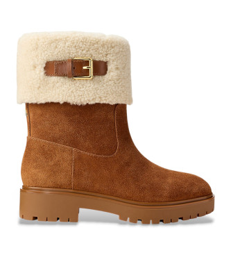 Lauren Ralph Lauren Para Mujer. 802980553002 Botines Allyson De Borreguillo Y Ante MarróN (35), Piel, Plano, Ninguno, Casual-image