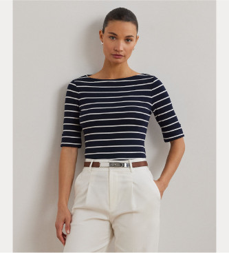 Lauren Ralph Lauren para mujer. 200701085002 Camiseta a rayas marino (M), Azul, Casual, Algodón, Manga 3/4