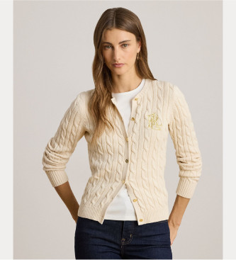 Lauren Ralph Lauren Para Mujer. 200932225001 CáRdigan De AlgodóN De Punto Trenzado Beige (M), Casual-image