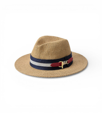 Lauren Ralph Lauren para mujer. 454P14393001 Fedora de paja con cinta decorativa beige (OSFA), Casual, Papel