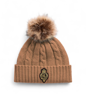 Lauren Ralph Lauren para mujer. 454P04455002 Gorro Crest Pom Pom marrón (OSFA), Casual, Poliéster Reciclado
