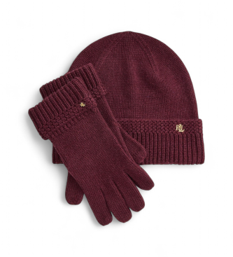 Lauren Ralph Laurenvoor vrouwen. 454P04495003 Gebreide muts en handschoenen met kastanjebruine ritssluiting (OSFA), Casual, Granaatappel, Ge