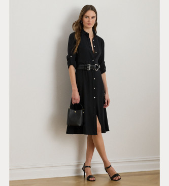 Lauren Ralph Lauren para mujer. 200980920002 Vestido camisero de georgette doble cara negro (10), Casual, Manga larga, Poliéster Reciclado,