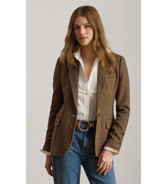 Lauren Ralph Lauren para mujer. 200P13676001 Blazer de mezcla de algodón en espiga marrón (36), Casual, Clásico