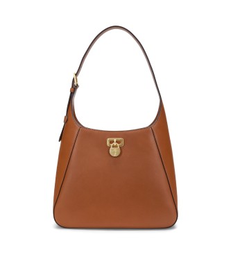 Lauren Ralph Laurenvoor vrouwen. 431956790001 Grote bruine leren schoudertas Tanner (OSFA), Casual, Leer