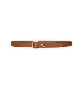 Lauren Ralph Laurenvoor vrouwen. 412968763002 Smalle leren riem met bruin logo (S), Casual, Leer