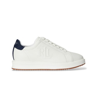 Lauren Ralph Lauren para mujer. 802P04425001 Zapatillas Ainsley de piel con denim blanco (41), Plano, Cordones, Casual