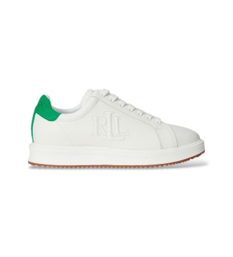 Lauren Ralph Lauren para mujer. 802979188005 Zapatillas Ainsley de piel y ante blanco (36.5), Plano, Cordones, Casual, Clásico