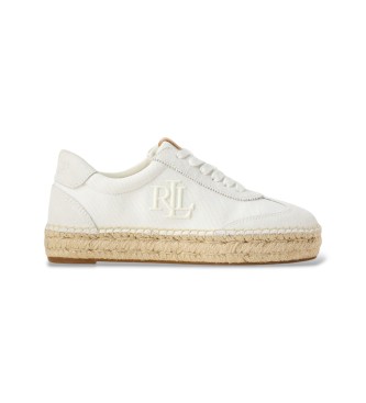 Lauren Ralph Lauren para mujer. 802959230001 Zapatillas alpargata Luize con ante blanco (40), Plano, 1 a 3cm, Cordones, Casual