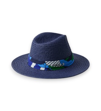 Lauren Ralph Lauren för kvinnor. 454P09810002 Fedora i halm med marinblå paisleykant (OSFA), Casual, Tidning, Marino