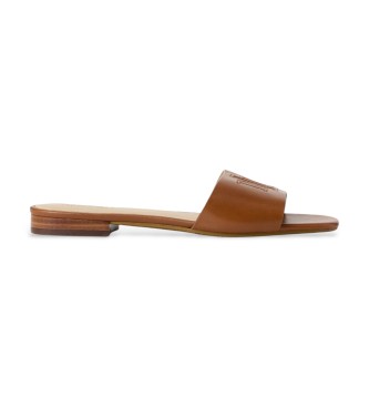 Lauren Ralph Lauren para mujer. 802959142002 Sandalias tipo chancla Everley de piel marrón (36), Plano, Ninguno, Casual