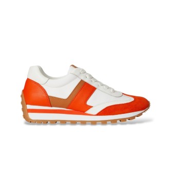 Lauren Ralph Lauren para mujer. 802P04672002 Zapatillas deportiva Dani de piel naranja (38.5), Blanco, Plano, 1 a 3cm, Cordones, Casual, Dep